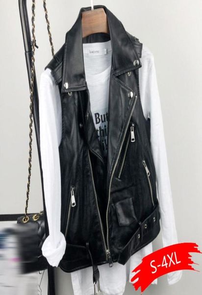 

new pu leather waistcoat women motorcycle vest coat casual sleeveless vests large size 4xl2040709, Black;white
