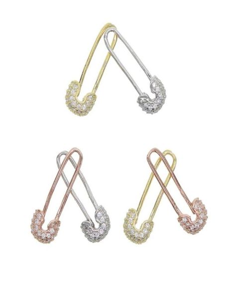 

stud 2021 fashion 925 sterling silver delicate cz elegant women jewelry unique designer paperclip safety pin earring5447492, Golden;silver