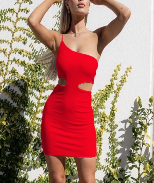 

casual dresses hollow out one shoulder camisole dress women decoration skinny fit solid color clothing female clubwear vestid5723762, Black;gray