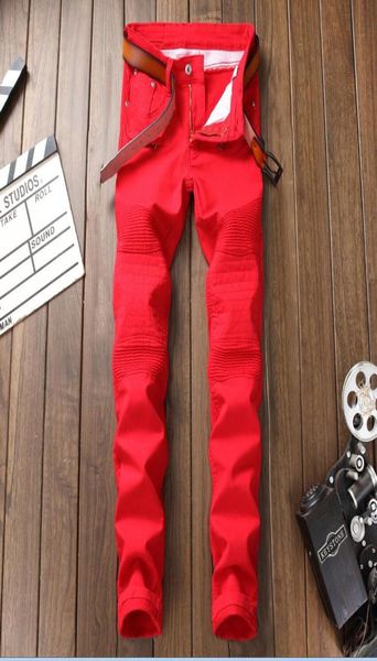 

men039s pleated stitch red jeans new designer men jeans famous brand slim fit mens printed jeans denim pants 71196842472, Blue
