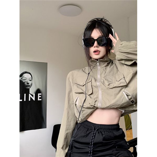 

women's jackets mexzt streetwear y2k cropped jacket oversized sunproof coat harajuku vintage korean casual sunscreen short outwear 230, Black;brown