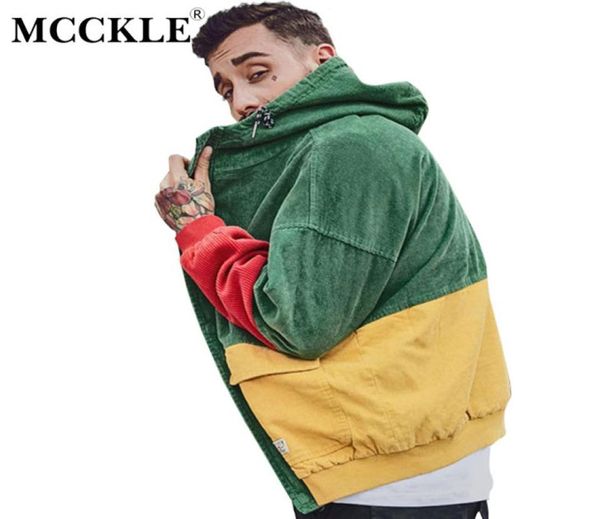 

mcckle autumn color block patchwork corduroy hooded jackets men hip hop hoodies coats male 2020 casual streetwear outerwear6578740, Black;brown