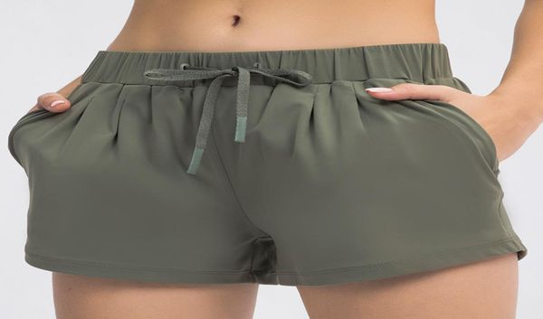 

waist elastic lace up yoga shorts loose breathable running fitness leisure sports shorts drawstring pockets beach tennis biker sho1464755, White;black