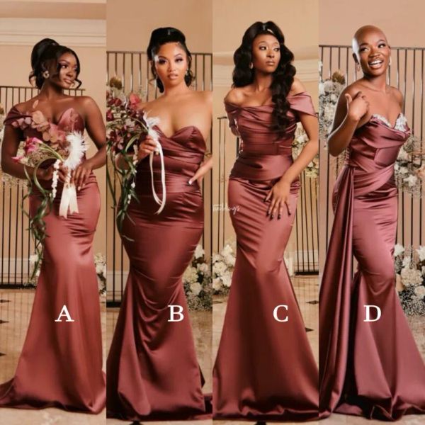 

off shoulder mermaid bridesmaid dresses 2023 african wedding guest party gowns black women evening dress plus size maid of honor robes de so, White;pink