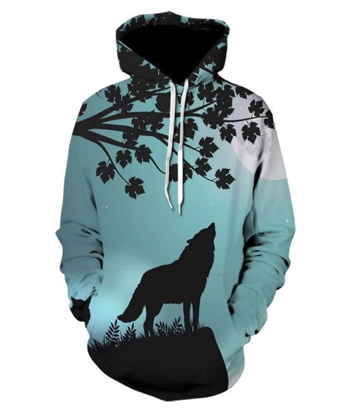 

new animal hoodies men women moon howling wolf printed hoodies hooded coat for autumn and winter2322803, Black
