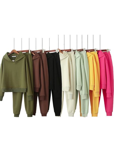 

womens two piece pants homemade fashion minimalist and versatile loose brushed hooded pullover sweaterhigh waisted leggings for womens set 2, White