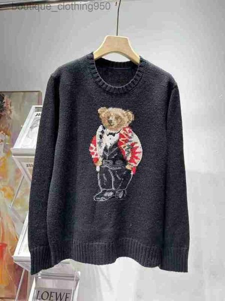 

fashion womens sweaters autumn and winter bear knitwear women round neck pullover cartoon bear embroidered pattern cardigan, White;black