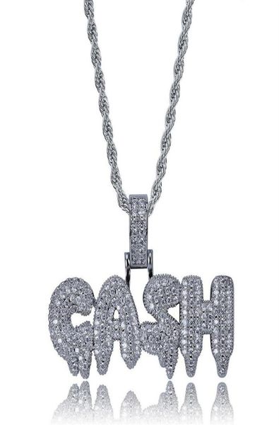 

men iced out cash pendant necklace gold silver plated micro pave cubic zircon hip hop chain jewelry2342305t9040127