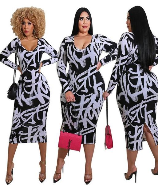

casual dresses bodycon plus size for women 4xl 5xl high waist long sleeve elegant crew neck white vintage dress whole drop6225825, Black;gray