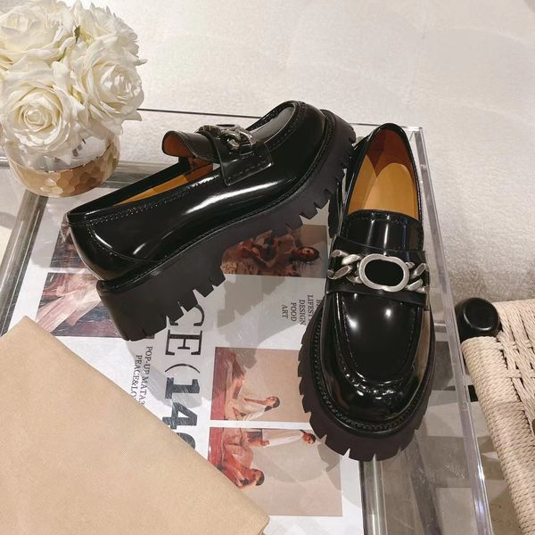 

womens designer dress shoes interlocking lug sole platform loafers balck white luxury ladies leather high heel flat shoe eur 35-40, Black