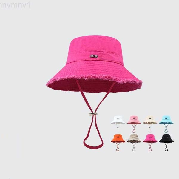 

brim sun jacquemes fashion designer bucket hat protection wide jacquemly hat shading mens and womens summer metal beach outing jacquemu tren, Blue;gray