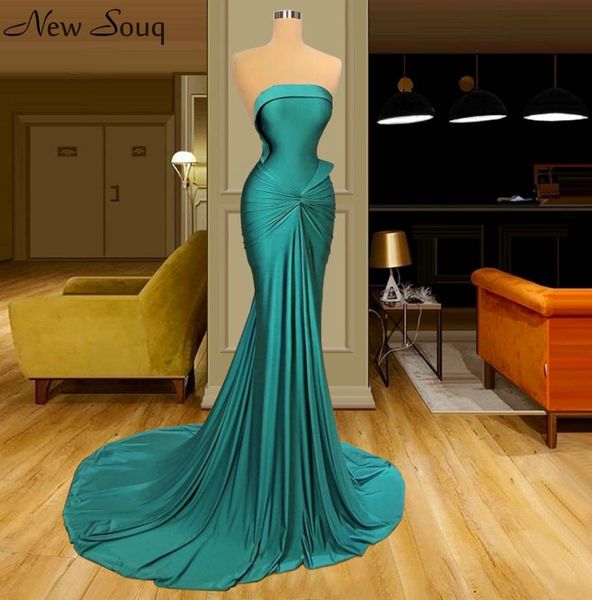 

hunter green strapless ruched evening dresses 2020 mermaid court train longue robes vestidos de soiree formal prom party dress7798692, Black;red