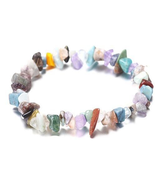 

natural gem stone bracelet irregular crystal stretch chip beads nuggets bracelets bangles quartz chakra wristband for women gift f1743100, Golden;silver