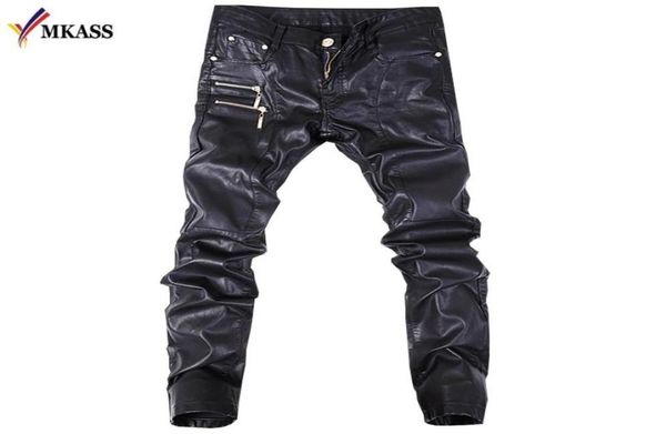 

autumn biker skinny men gothic punk fashion faux leather pants pu buckles hip hop zippers black trousers male men039s7635320