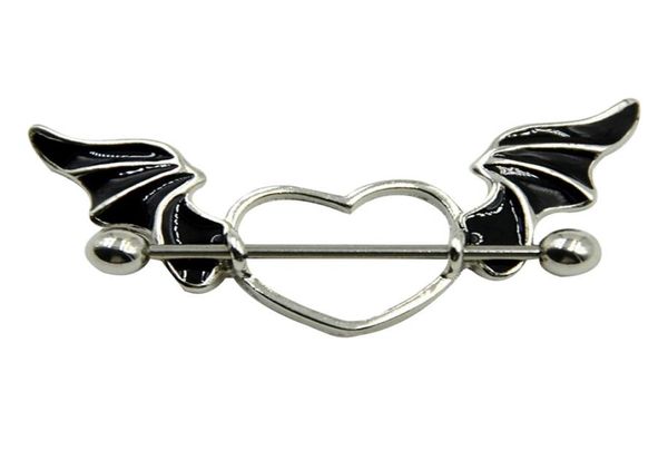 

1 pcs stainless steel bat wing nipple shield ring angel heart piercing barbell jewelry4283196, Silver