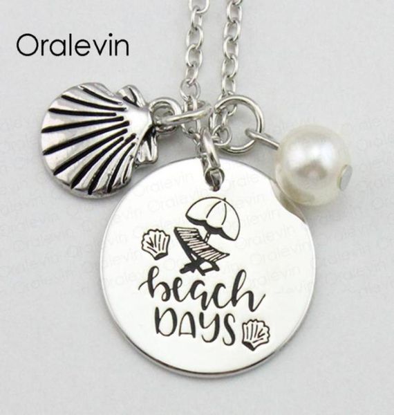 

beach days inspirational hand stamped engraved custom pendant necklace for women nice gift jewelry18inch22mm10pcslot92427329615273, Silver