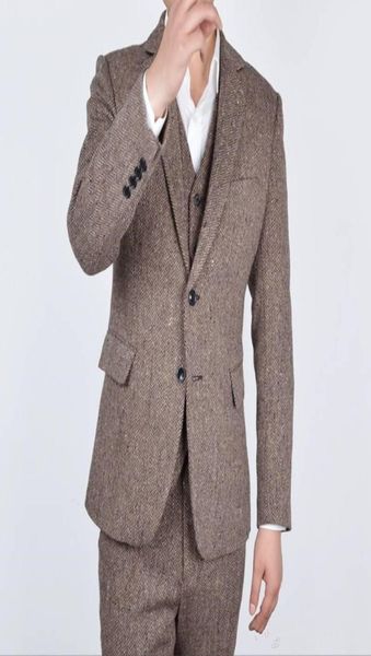 

new arrival two button tweed groom tuxedos notch lapel groomsmen mens wedding business prom suits jacketpantsvest 3303757872, Black;gray