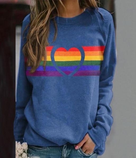

women casual long sleeve pullover sweatshirt loose oversized women pullover hoodies heart rainbow print hoodies7480367, Black