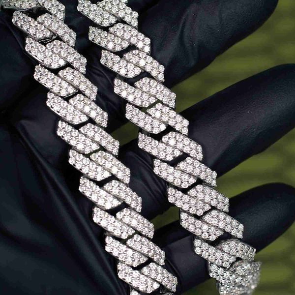 

15 width 2 rows moissanite jewelry 925 sterling silver vvs moissanite cuban chain necklace