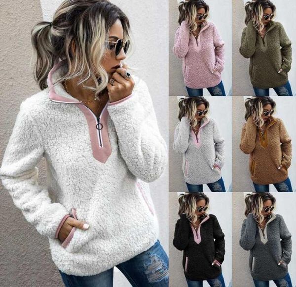

women sherpa sweater teddy fleece pullover half zipper sherpa fleece female warm coat sweaters x07215586077, White;black