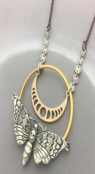 

witch dead skeleton head skull moth necklace moon witchcraft pendant necklaces54880959040507, Silver