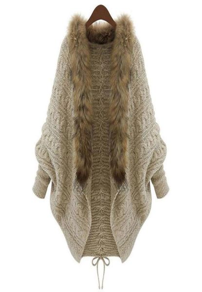 

summer cardigan sweater women poncho fur collar batwing sleeve oversized sweaters long sueter mujer plus size4257385, Black