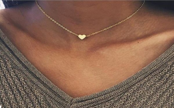 

new silver color heart pendant necklace choker for women short chain hearts collana kolye necklaces collar love jewelry8507841, Golden;silver