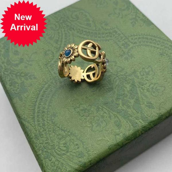 

designer ring golden flower pattern love luxury rings blue diamond fashion womens jewelry men shining g letter with box, Silver