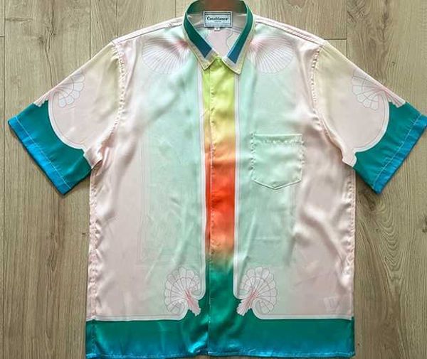 

casablanca silk shirt island gradient color short sleeve shirt hawaiian beach travel shirts jacket thin casablanc, White;black