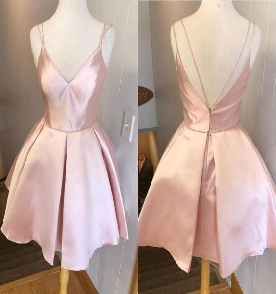 

lovely pink homecoming dresses v neck spaghetti straps satin ruffles backless prom dresses party dresses1908723, Blue;pink