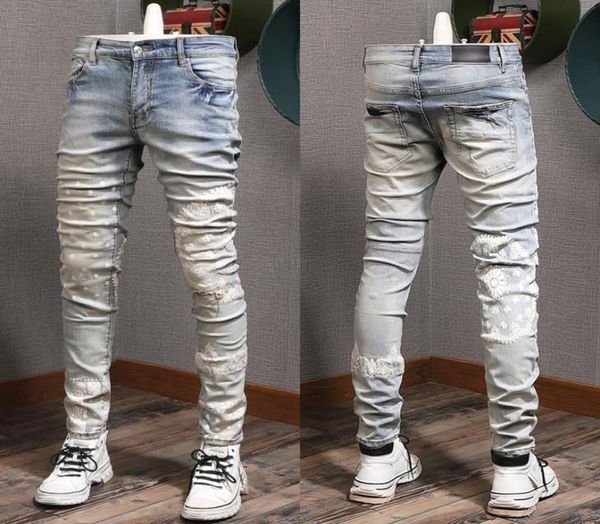 

printed detail jeans stretch denim cotton trousers slim fit 2022 new4468435, Blue