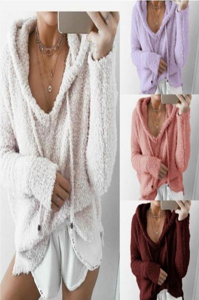 

womens solid color soft hooded hoodies pullover fleece cashmere blend loose sweatshirts woman clothing plus size s5xl9832056, Black