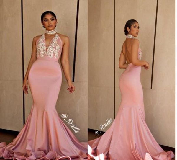 

2019 pink halter neck prom dress long backless appliques formal pageant holidays wear graduation evening party gown custom made pl1779123, Black