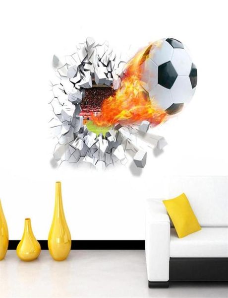 

firing football through wall stickers kids room decoration home decals soccer funs 3d mural art sport game pvc poster 5 0333x4888877