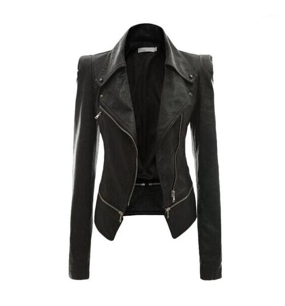 

womens fashion leather jacket zipper jacket turndown collar full sleeve slim jackets ladies autumn winter outside wear coats17841603, Black;brown