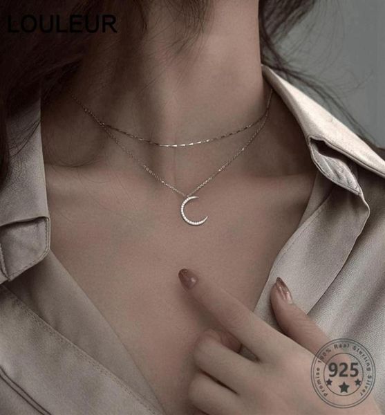 

louleur real 925 sterling silver moon necklace elegant double layer gold chain necklace for women fashion luxury fine jewellery 092438905