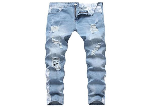 

unique mens retro ripped skinny jeans fashion designer vintage straight leg slim fit motocycle scratched biker denim pants jb5375471931, Blue