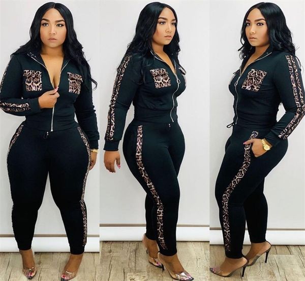 

tracksuit women leopard print splice lounge wear two piece set and pants sweat suits streetwear jogging femme chandal mujer 203329509, Gray