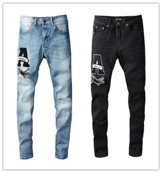 

21ss mens jeans latest listing patchwork pants classic applique fashion holes motorcycle biker slimleg skinny washed jean s w28w2447855, Blue