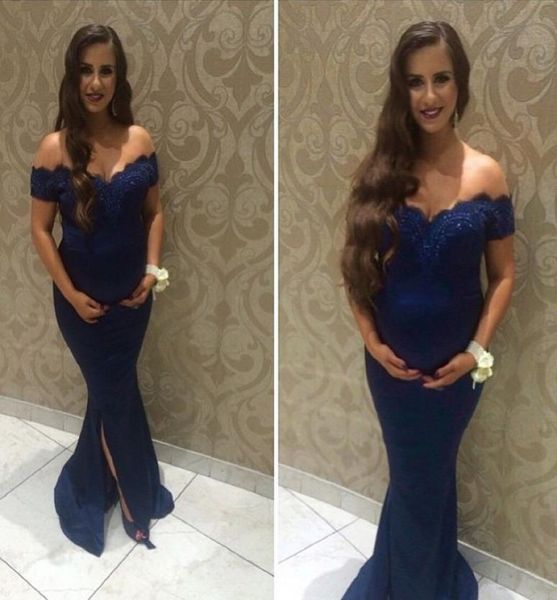 

navy blue maternity long evening dress mermaid off the shoulder pregnant women wear prom party dress formal event gow4930805, Black;red
