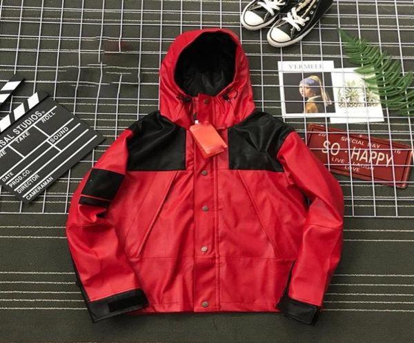 

fashion men hooded jackets waterproof windbreaker pu leather mens outwear coats outdoor sports causal hip hop great quality jk00628321662, Black;brown
