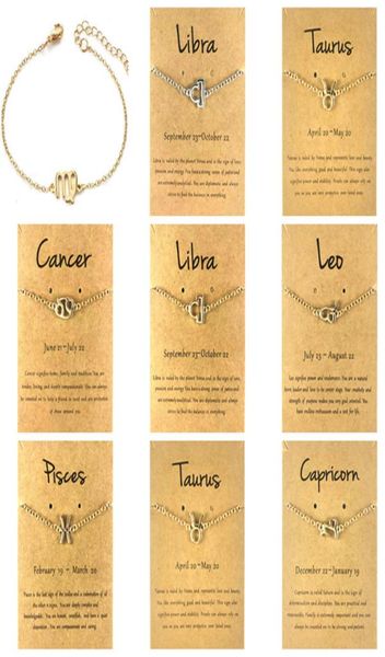 

12 constellations charm bracelets with card zodiac horoscope pattern chain bracelet fashion jewelry gifts for women3845755, Golden;silver
