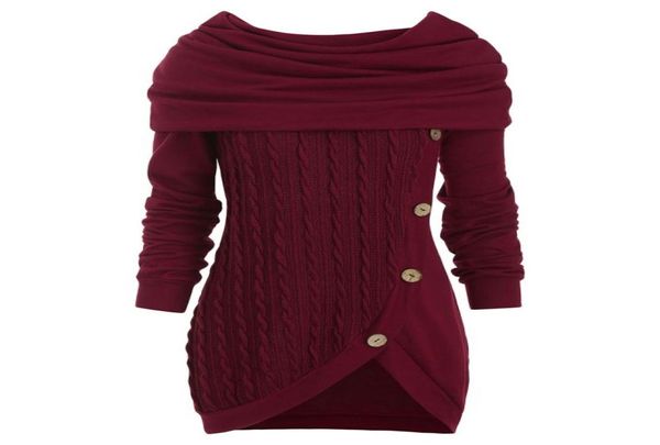 

women autumn cowl neck cable knit tunic knitwear button hooded sweater ladies long daily pullovers4104694, White;black