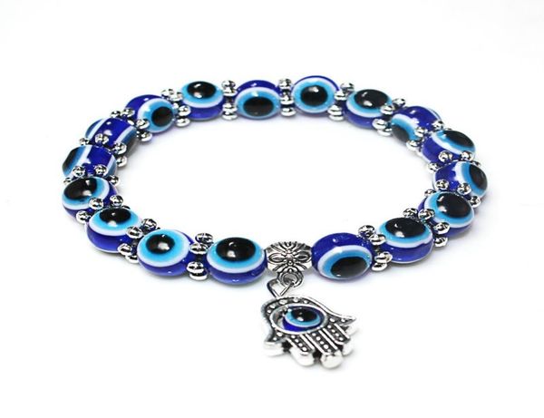 

adjustable silver hand shape 8mm acrylic beads evil eyes stretch bracelet blue eye charm bracelet3087793, Black