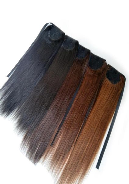 

100 remy human hair clip extension wavy ponytail wrap around ponytail hair extension straight one piece wrap ponytail hairpiece f7626063, Black