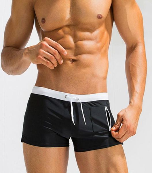 

2018 swimsuits men039s pocket swimming shorts drawstring swim trunks surf beach sports swimwear boxer shorts1712382