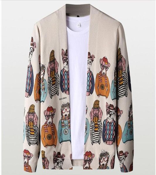 

early autumn knitted cardigan men039s little dog cartoon animal personality retro sweater outerwear fashionable men039s wear4927078, White;black