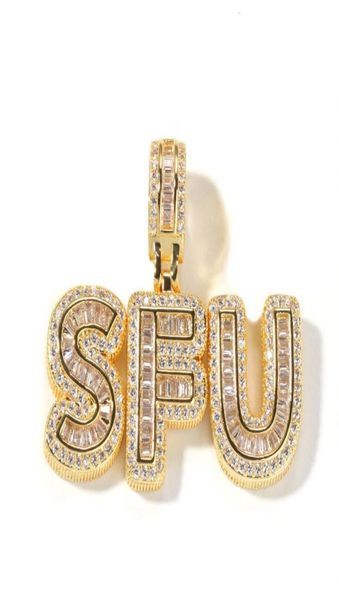 

az custom mini baguette letters pendant necklace with name men zircon commission gift hip hop jewelry280r9321205, Silver