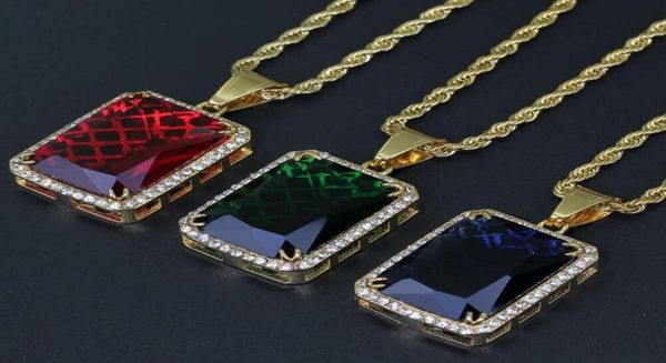 

hip hop gem pendant necklaces for men women luxury green blue gemstone ruby pendants stainless steel colorful necklace jewelry lov3941317, Silver