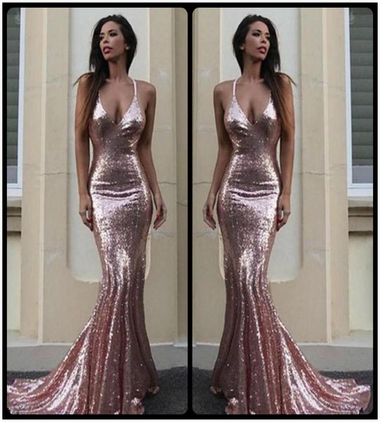 

bling sequined open back prom dresses 2020 long party prom gowns halter plunging v neck pageant red carpet dresses5904144, Black